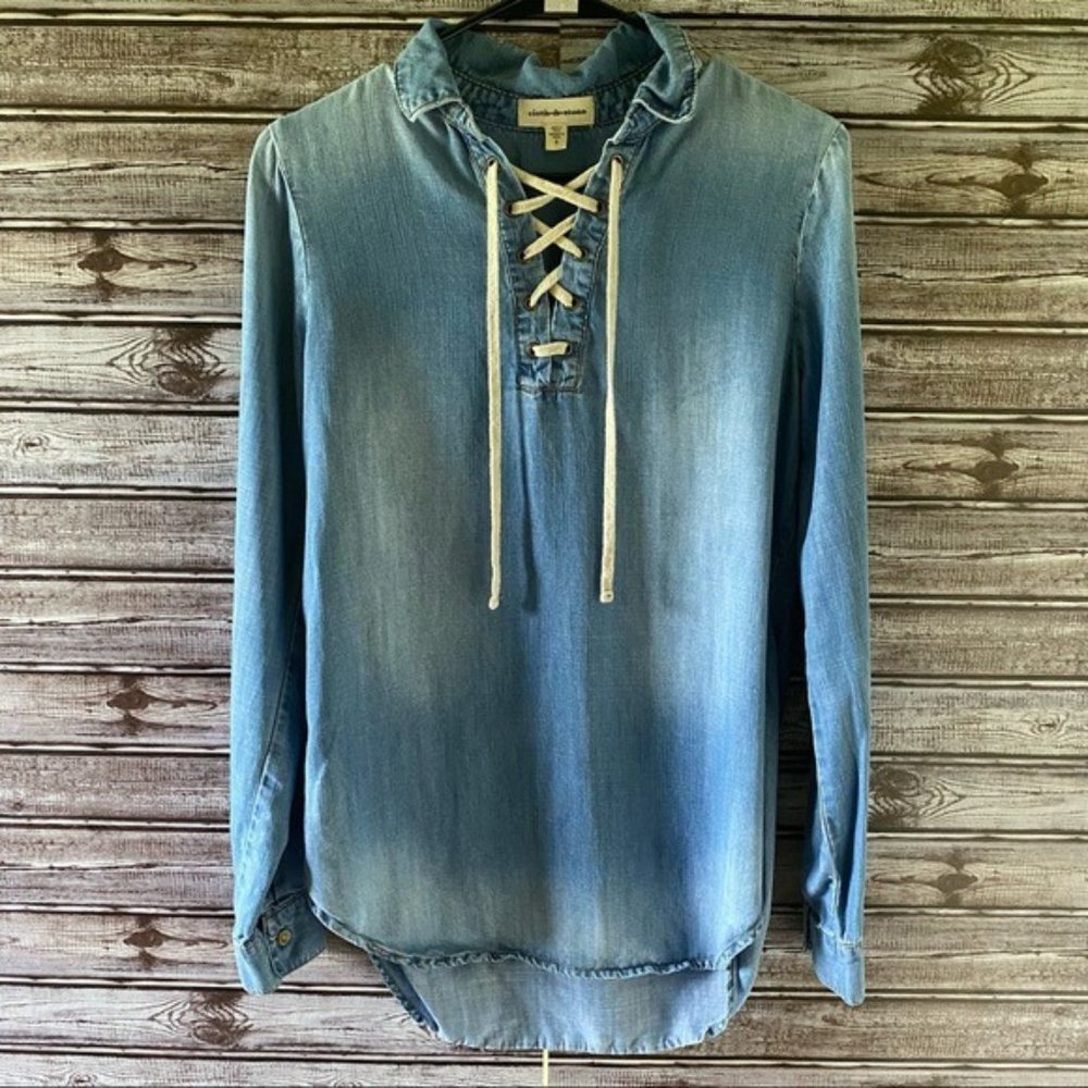 cloth & stone Light Blue Lace-Up Denim Tunic Top